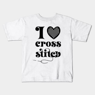 I Love Cross Stitch Heart and Needle in Black Kids T-Shirt